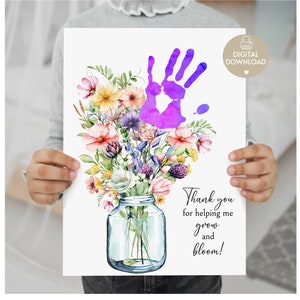 Flower Handprint Teacher Appreciation Gift, Thank You Gift, End of Year Gift, Teachers Gifts from Students, Handprint Craft, DIY, Printable