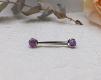 Nipple Piercing Jewelry Prong Set G23 Titanium 14g Nipple Rings Purple Opal Silver Body Piercing Jewelry