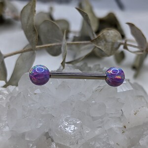 14G G23 Solid Titanium Purple Opal Shield Nipple Barbell Internally Threaded Tongue Ring