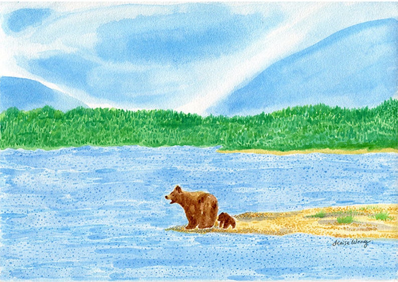 Mother Brown Bear and Her Cub Custom Watercolour Painting (A4 size) / Animal Art / Mother Love / Nature Art / Love Gift Idea .br Mother Brown Bear and Her Cub Custom Watercolour Painting (A4 size) / Animal Art / Mother Love / Nature Art / Love Gift Idea .br