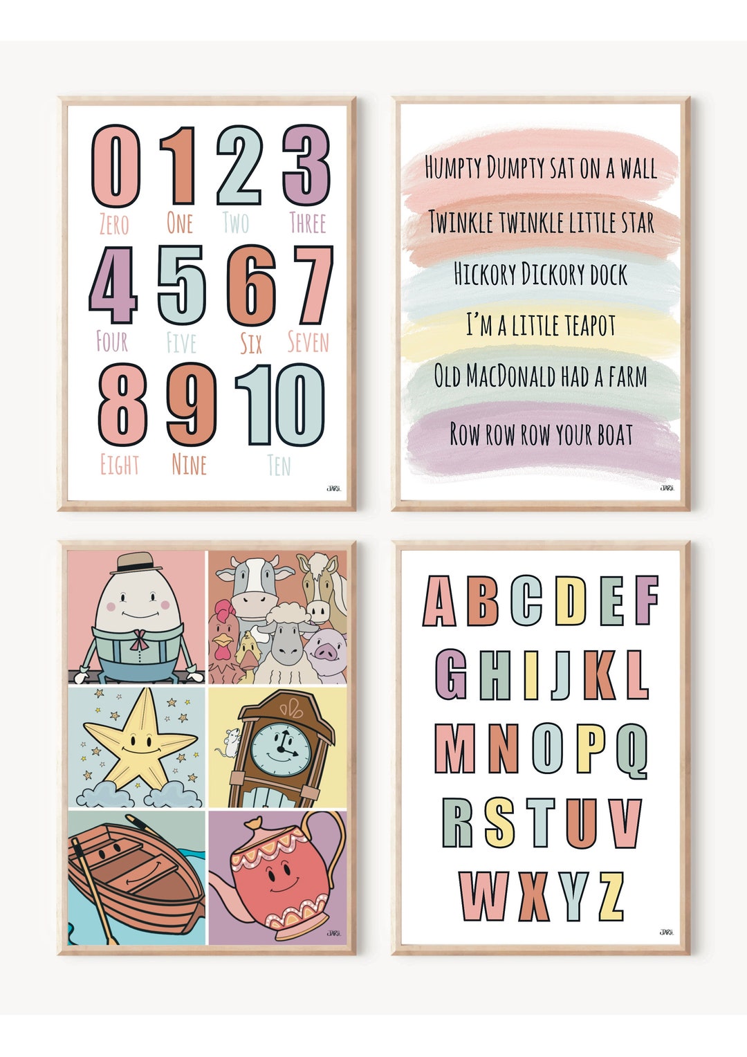 Nursery Rhyme Numbers & Alphabet Prints Set of 4 Etsy