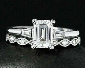 Wedding Bridal Set Ring, 2.29 Ct Diamond, Half Eternity Band, 14K White Gold, Mid Century Wedding Ring, Minimalist Stacking Ring, Gold Ring