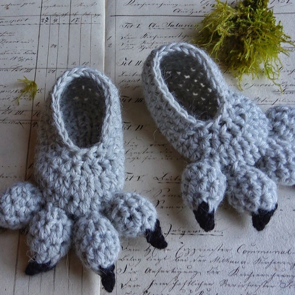 Bottes loup pour enfants, chaussons pour bébé au crochet avec griffes, cadeau de baby shower ou faire-part de grossesse, accessoires de séance photo pour nouveau-né