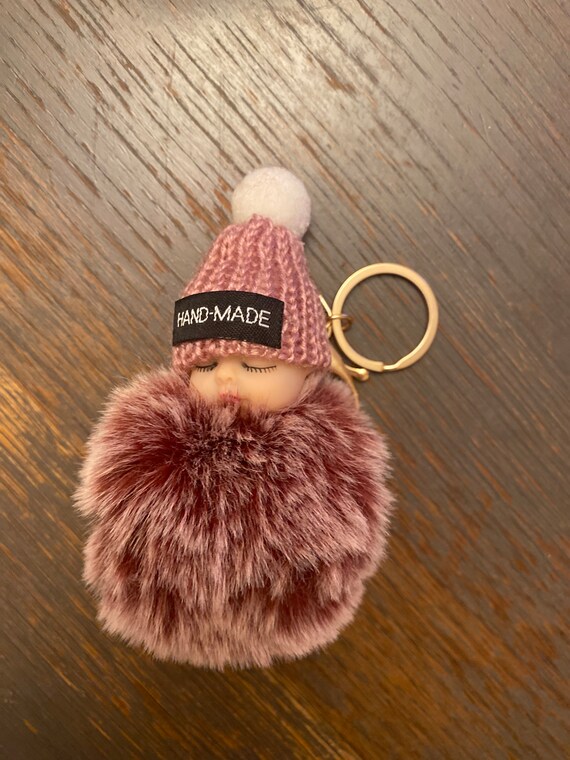 New Pompom Sleeping Baby Keychain Cute Fluffy Plush doll Keychains