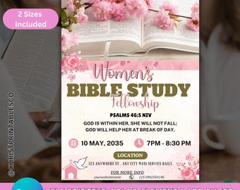 Editable Women's Bible Study Floral Flyer, Fellowship Meeting Flyer, Church Invitation Template, Canva Bible Flyers, Bible Study Printable.