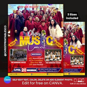 Choir Music Concert Flyer, Editable Red Music Poster, Live Music Band Concert, Church Concert Music Flyer, Gospel Concert Flyer Canva.