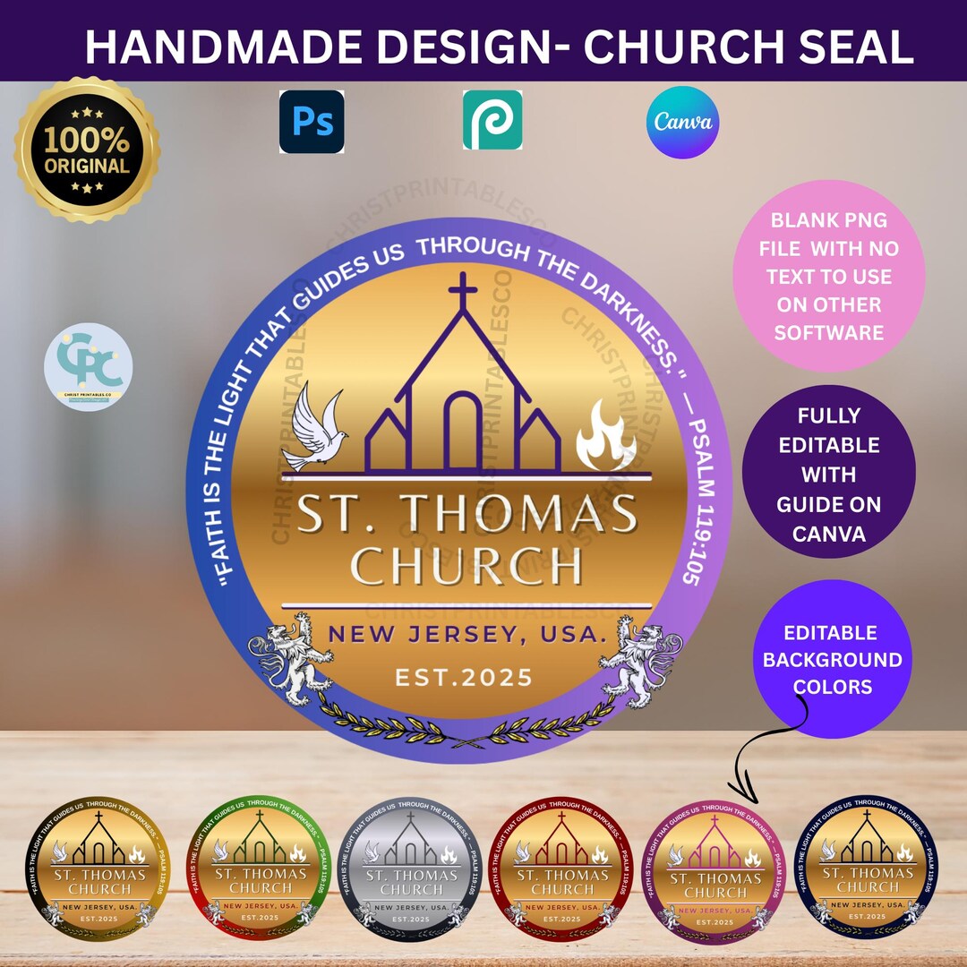 Editable Church Seal Logo Design, Church Logo Template, Cross Logo