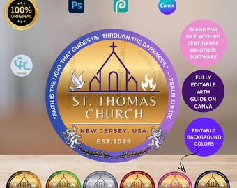 Bearbeitbares Kirchensiegel-Logo-Design, Kirchenlogo-Vorlage, Kreuzlogo, Kirchturm-Logo, Dienstlogo, Siegel des Bischofs, Kirchenlogo Png.