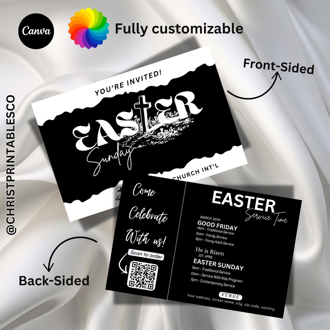 Editable Easter Church Service Postcard, Modern Easter Church Invite ...