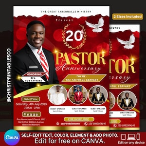 Red And Gold Pastor Anniversary Flyer Design Premade Ministry Flyer for Church Anniversary Pastoral Event Template Pastor Appreciation Canva