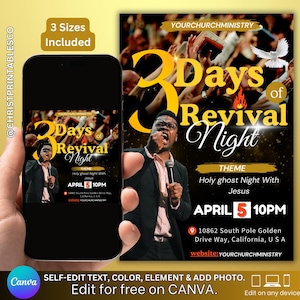 Editable Church Revival Flyer, Church Event Flyer, Revival Conference, Praise & Worship, Social Media Flyer, Church Service Invitation Canva