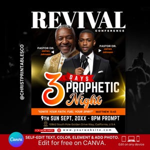 Church Revival Flyer Template- Editable Canva Flyer Template | Holy Ghost Worship Conference, Prophetic Program, Religious Graphic Flyer.