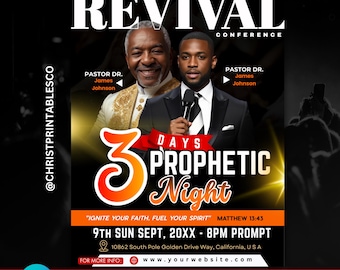 Church Revival Flyer Template- Editable Canva Flyer Template | Holy Ghost Worship Conference, Prophetic Program, Religious Graphic Flyer.