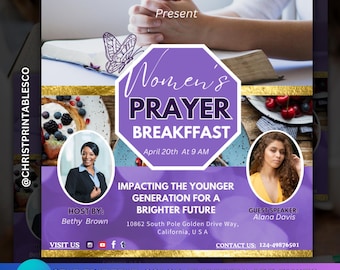 Editable Women's Prayer Breakfast Flyer, Bible And Brunch Flyer, Women's Ministry Flyer, Women Meeting Invite, Breakfast Invitation Flyer.