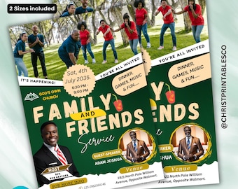 Family and friends day Church Flyer, Editable Church Service Flyer, Church Gathering, Church Event Flyer, Green Flyer, Canva Template.