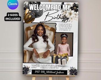Editable Pastor Birthday Welcome Sign Design- White Black Happy Birthday Printable Template, (24x36 and 18x24 in) Church Birthday Canva.