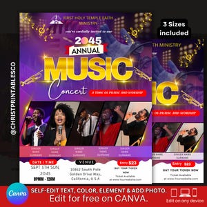 Music Concert Live Music Flyer Praise & Worship Church Concert Music Event Band Flyer Template Gospel Concert Editable Music Design Canva.
