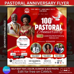 Red & Gold Pastoral Anniversary Flyer Premade Ministry Flyer for Pastor Appreciation Invitation For Church Event Template Canva Design.