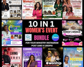 10 IN 1 Elegant Women's Event Bundle Flyer, Editable Template For Women's Ministry, Guest Speaker Invitation, Women Networking Flyer Canva.