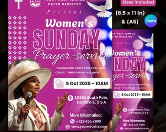 Editable Church Flyer Templates for Canva- Women Ministry Event program bible study conference, Sunday Experience, Worship Service Flyer.