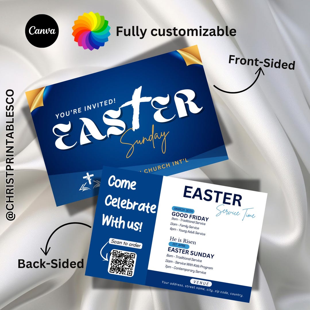Editable Easter Church Postcard, Modern Easter Church Invite, Easter ...