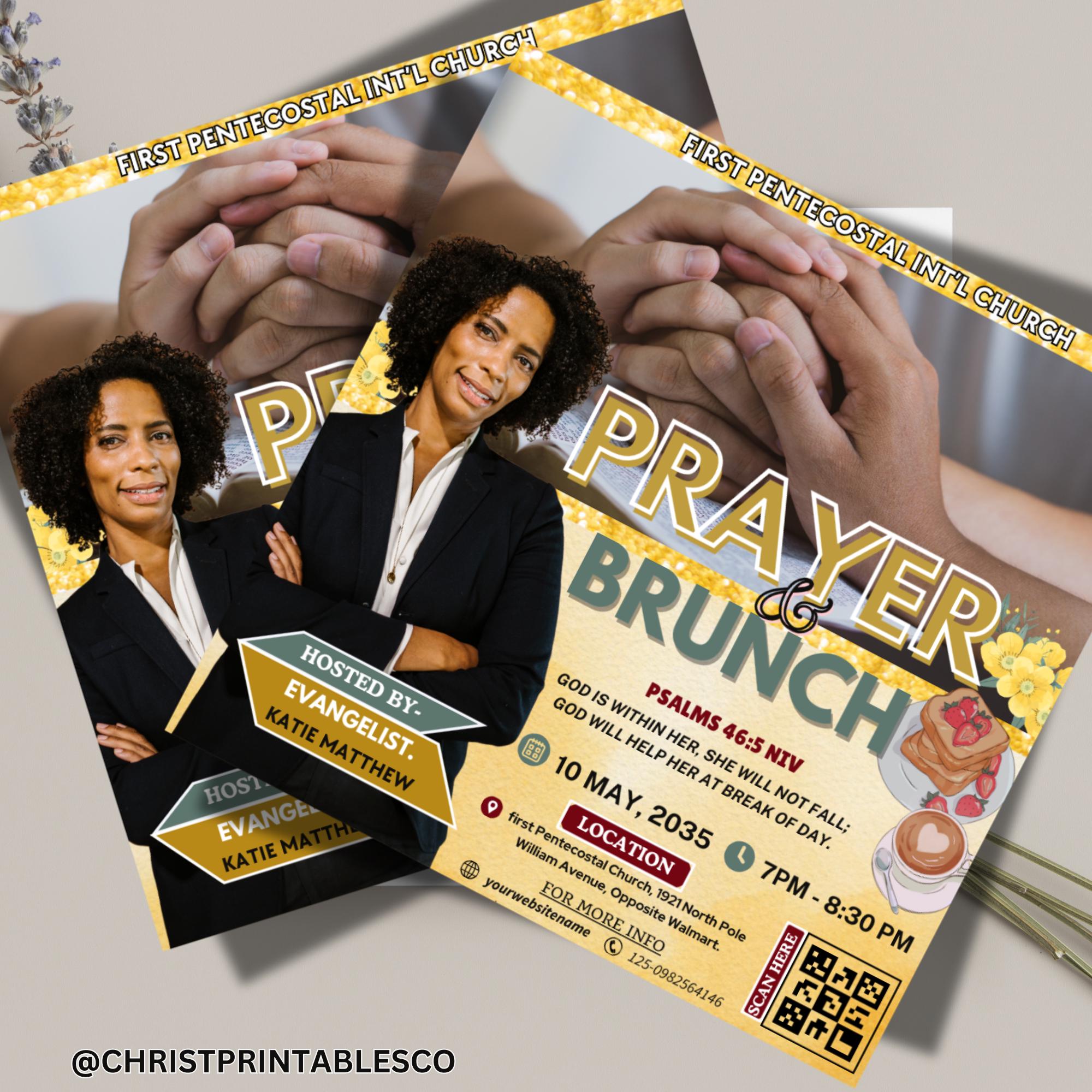 Editable Women's Prayer Brunch Flyer, Church and Brunch Invitation ...