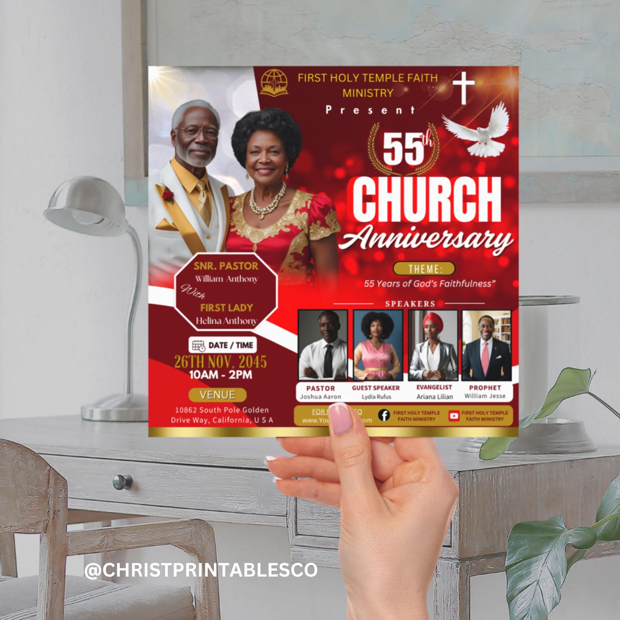 Red & Gold Church Anniversary Flyer Premade Ministry Flyer for Church ...