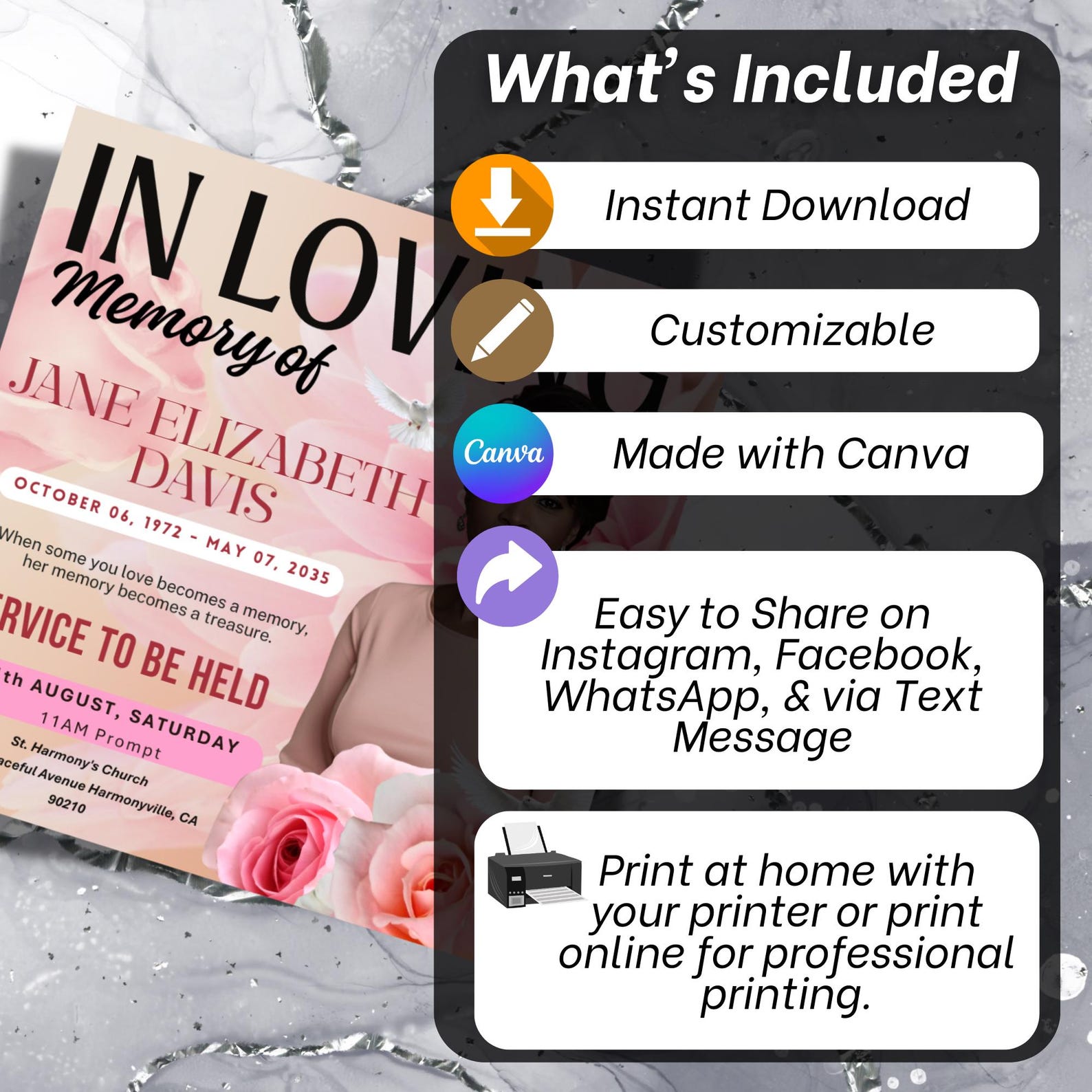Pink Floral Funeral Invitation Flyer, Memorial Service Announcement, in ...