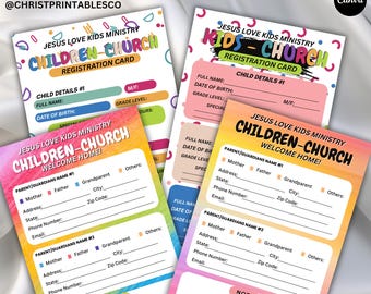Editable Children Registration Cards, Kids Ministry Registration Form , Kids Connection Card, Parent and Children Registration Form Canva.