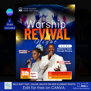 Editable Church Revival Fire Flyer- Worship Conference, Prophetic Program, Church Conference, Religious Graphic Flyer Canva, Sunday Worship.
