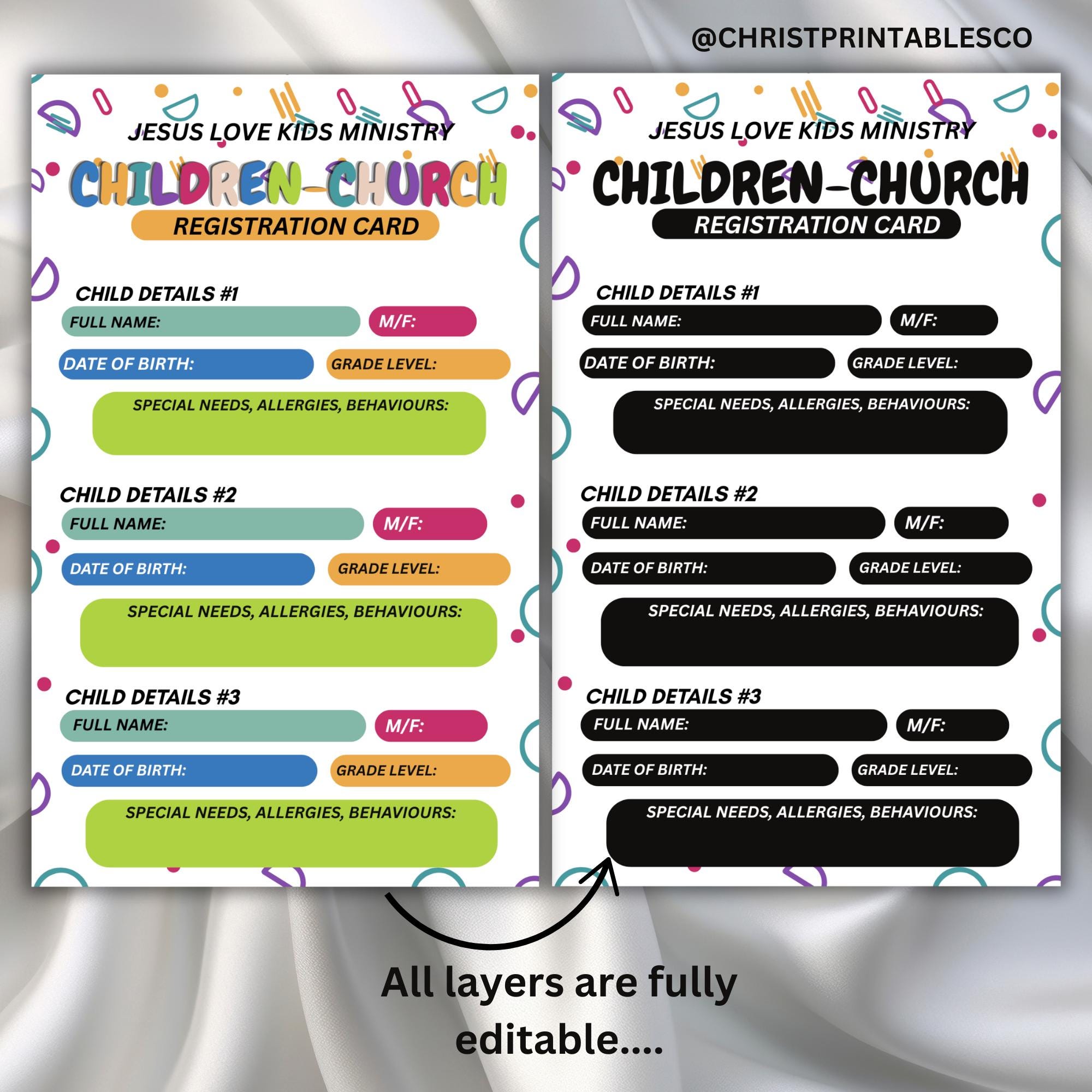 Editable Children Registration Cards, Kids Ministry Registration Form ...