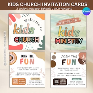 Boho uitnodigingskaart voor kinderwerk, bewerkbare uitnodigingskaart voor kinderen, VBS-uitnodigingskaart voor kinderen, bronnen voor kerkwerk Canva.