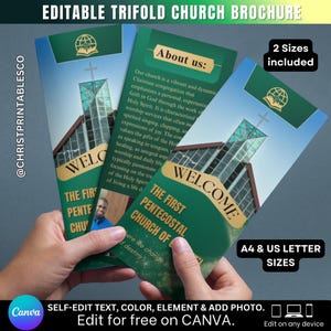 Plantilla de folleto tríptico editable para iglesia moderna, para invitados por primera vez, diseño gráfico para iglesias, formulario para iglesias, plantilla de folleto para iglesias Canva.