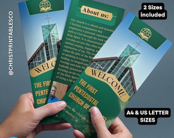 Editable Trifold Modern Church Brochure Template, First-Time Guests, Church Graphic Design, Church Form, Church Pamphlet Template Canva.