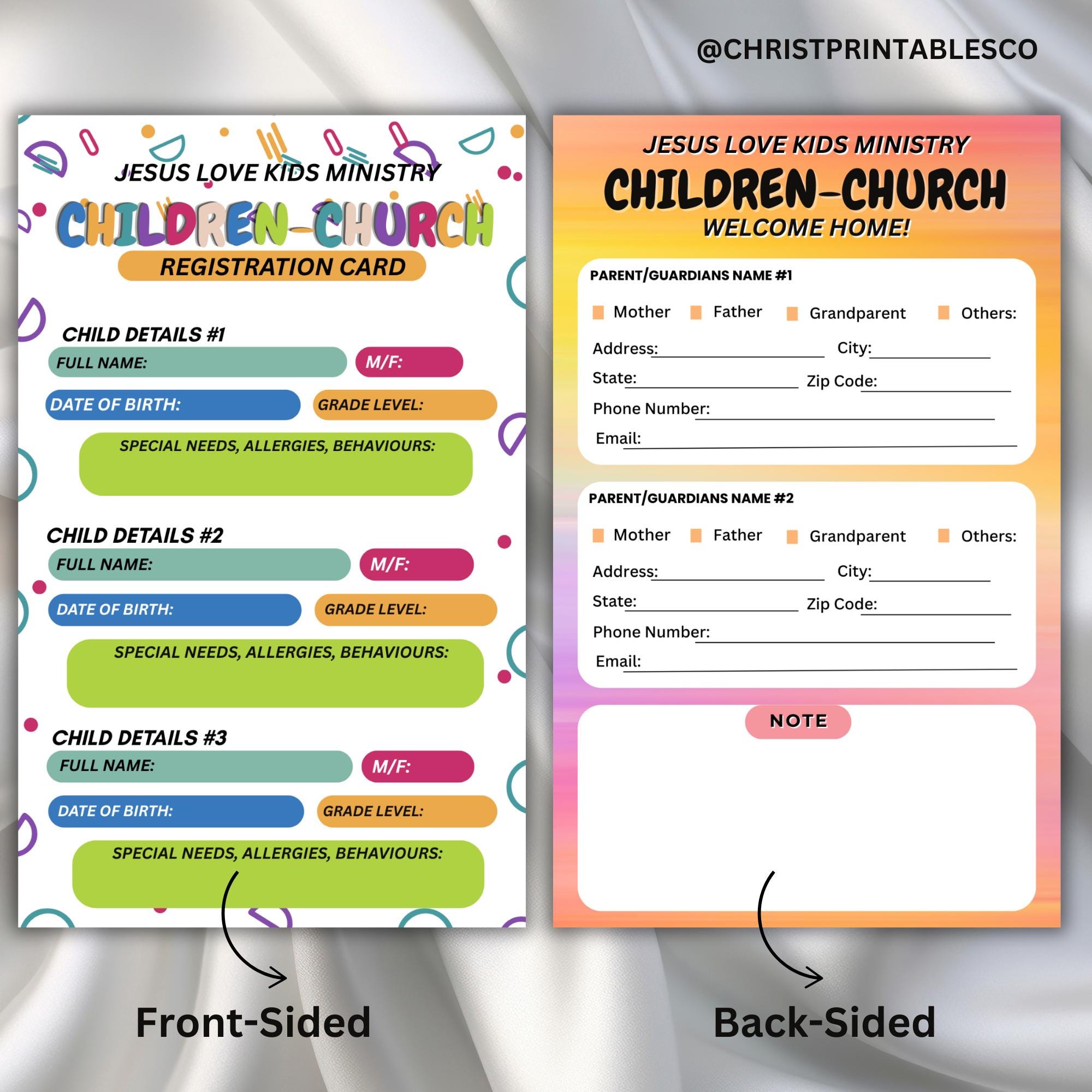 Editable Children Registration Cards, Kids Ministry Registration Form ...
