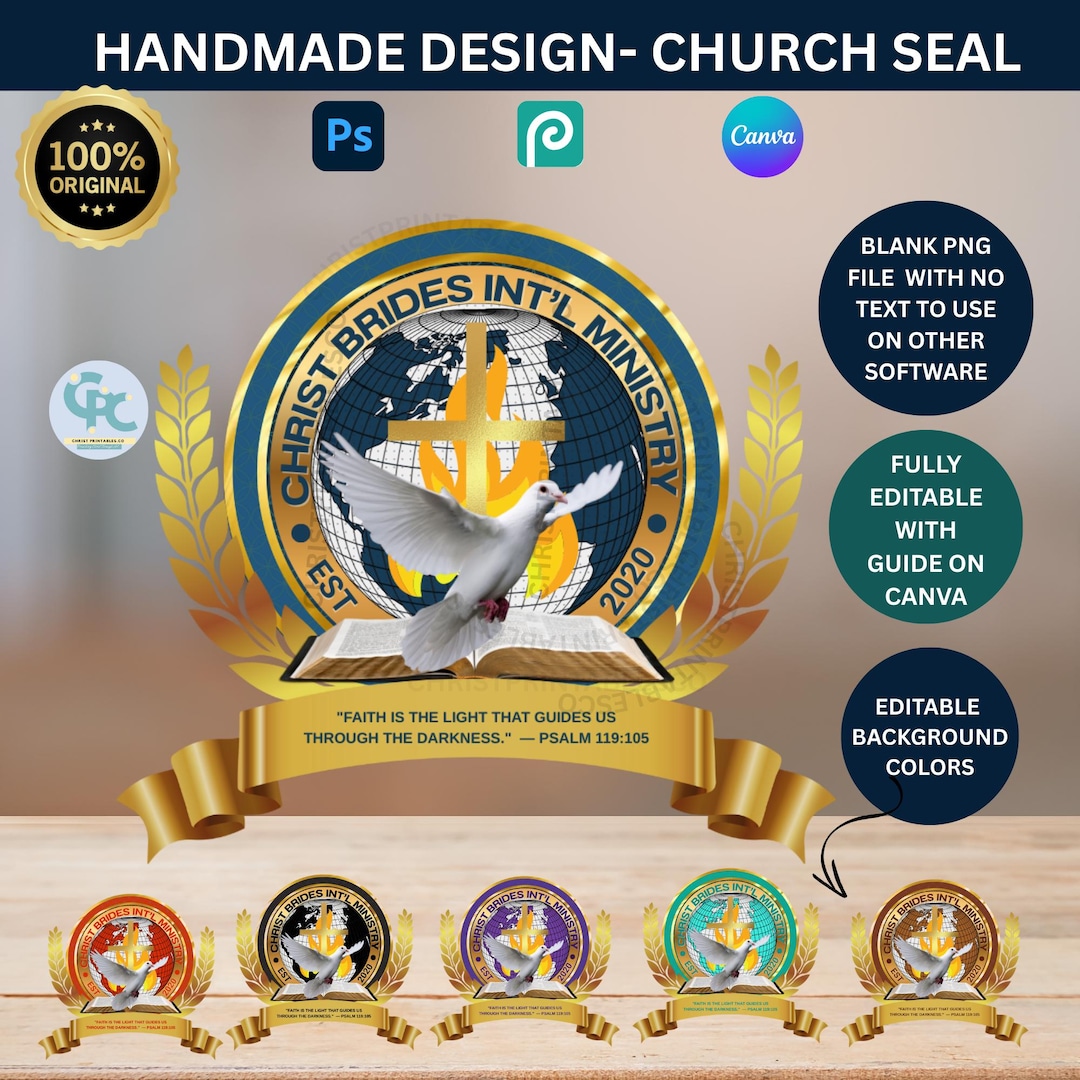 Editable Church Seal Logo Design, Church Logo Template, Cross Logo