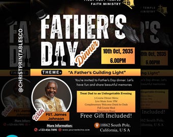 Father’s Day Celebration Flyer-Editable Template For Father's Day Church Event, Men Empowerment, Men's Ministry Event Design, Canva Flyer.