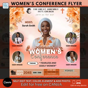 Floral Women&#39;s Conference Flyer Template, Editable Flyer For Women&#39;s Event, Women&#39;s Ministry, Women Church Flyer With Speakers Canva.