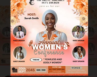 Floral Women's Conference Flyer Template, Editable Flyer For Women's Event, Women's Ministry, Women Church Flyer With Speakers Canva.
