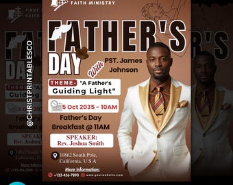 Father’s Day Celebration Flyer-Editable Template For Father's Day Church Event, Men Empowerment, Men's Ministry Event Design, Canva Flyer.