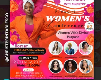Elegant Floral Women's Conference Flyer, Editable Canva Template