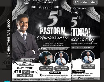 Black Silver Pastoral Anniversary Flyer, Editable Pastor Appreciation Flyer, Church Event Flyer, Invitation Template For Anniversary Canva.