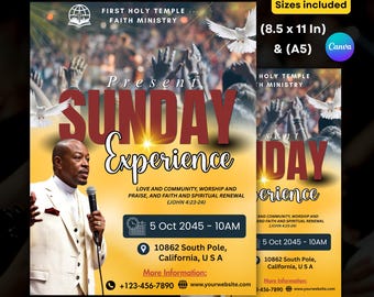 Editable Church Flyer Templates for Canva- Sunday Experience, Worship Service Template, Church Event Flyer.