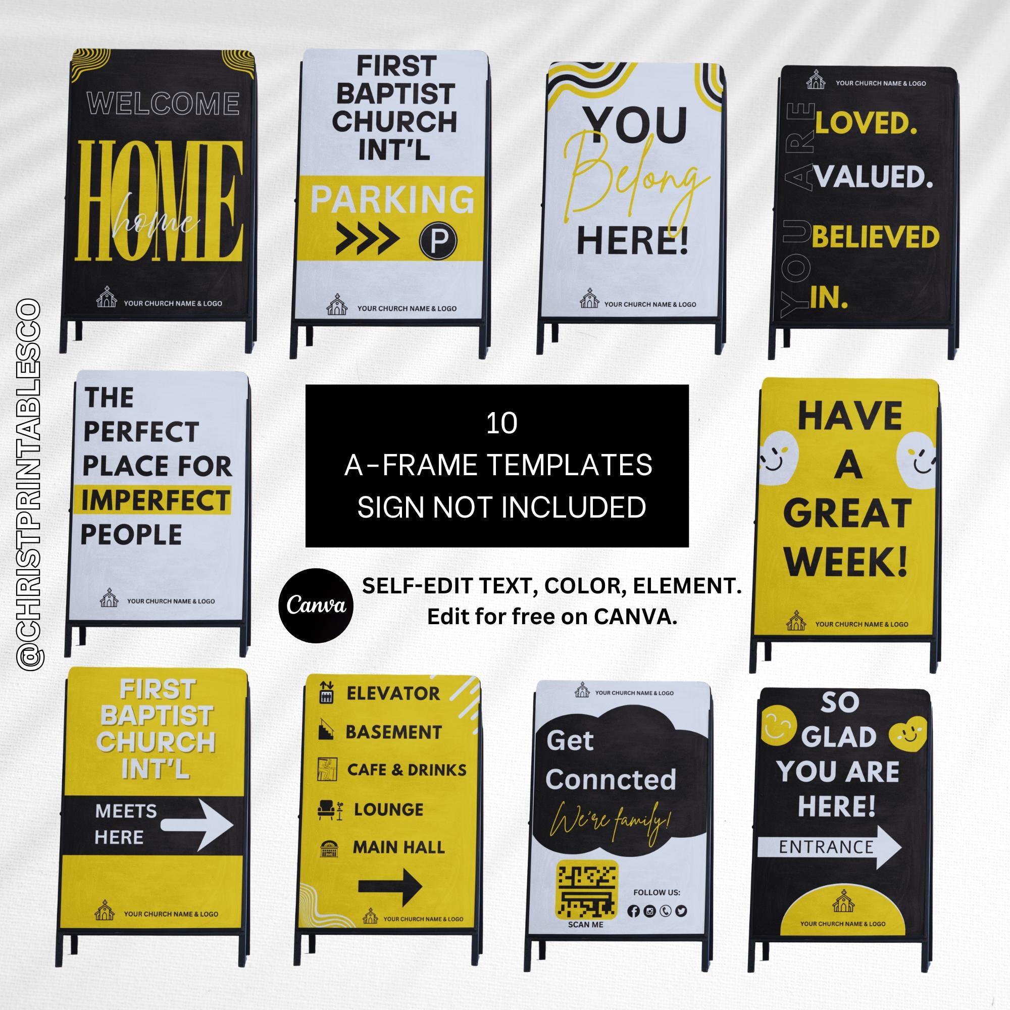 Editable Modern Church A-frame Sign, Welcome Church Sign, Sign With QR ...