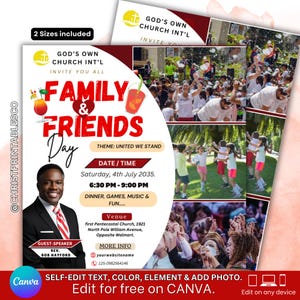 Family and friends day Church Flyer, Editable Church Service Flyer, Church Gathering, Church Event Flyer, Red Church Flyer, Canva Template.