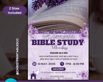 Editable Women&#39;s Bible Study Floral Flyer, Fellowship Meeting Flyer, Church Invitation Template, Canva Bible Flyers, Bible Study Printables.