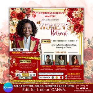 Elegante vrouwenretraite bloemenflyer, damesevenement vergadering conferentie, gastspreker, netwerkviering, kant-en-klare canvassjabloon voor vrouwen
