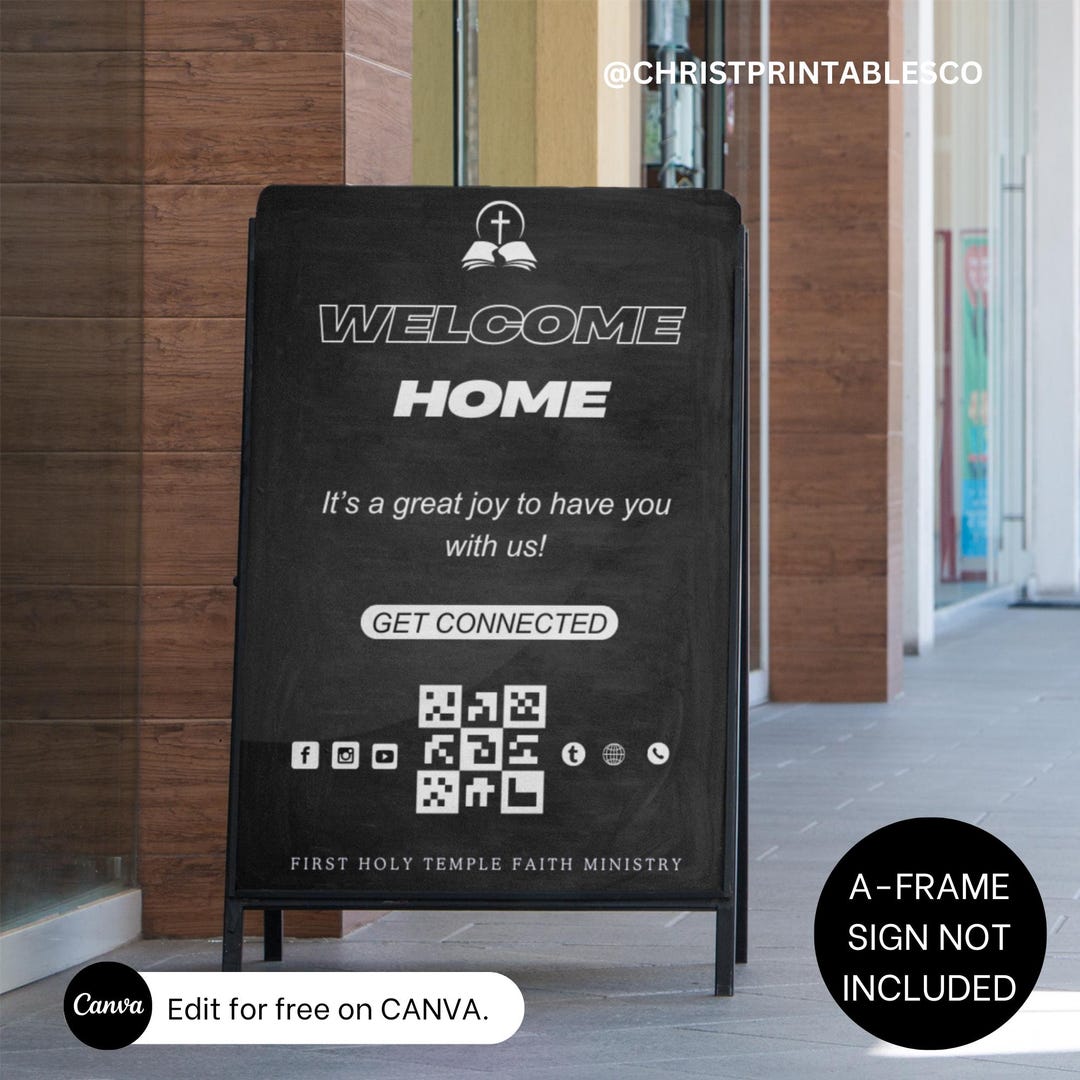 Editable Church A-frame Sign, Welcome Sign, Sign With QR Code, Church ...