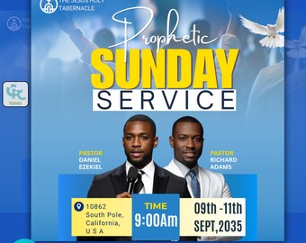Sunday Service Invitation Template- Sunday Church Worship, Editable Social Media Poster, Christian Event, Prophetic Sunday, Ministry Canva.