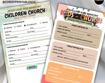 Editable Children Registration Cards, Kids Ministry Registration Form , Kids Connection Card, Parent and Children Registration Form Canva.